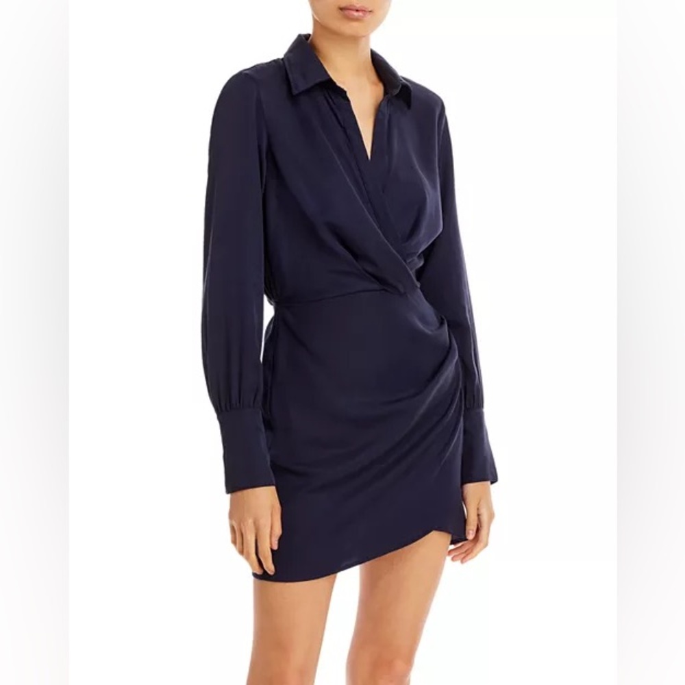 AQUA NEW Collared Draped Faux Wrap Twist Dress  Black‎ size XL Cocktail Chic